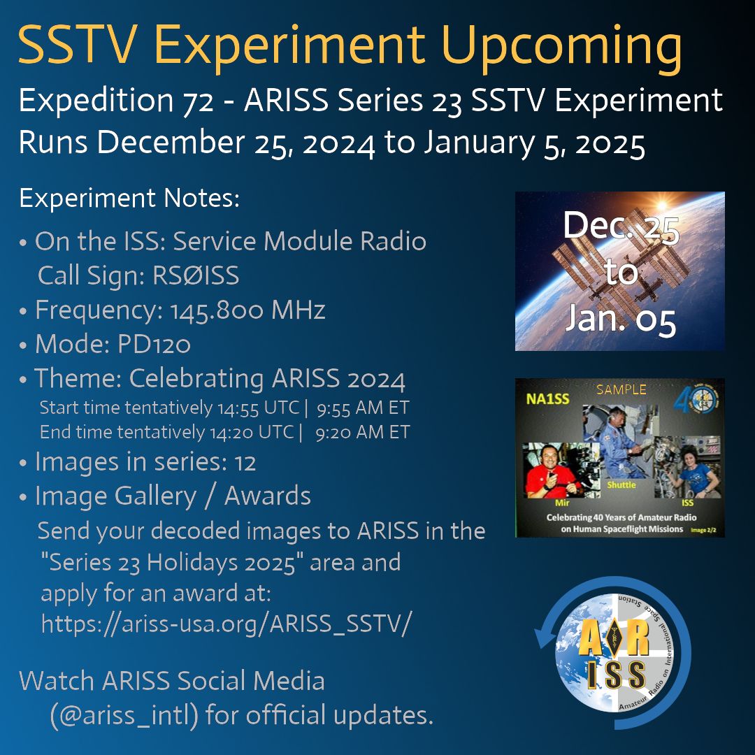 กิจกรรม​รับสัญญาณภาพ SSTV จาก สถานี​อวกาศ​นานาชาติ​ ISS  25 ธ.ค. 67 - 5 ธ.ค. 68