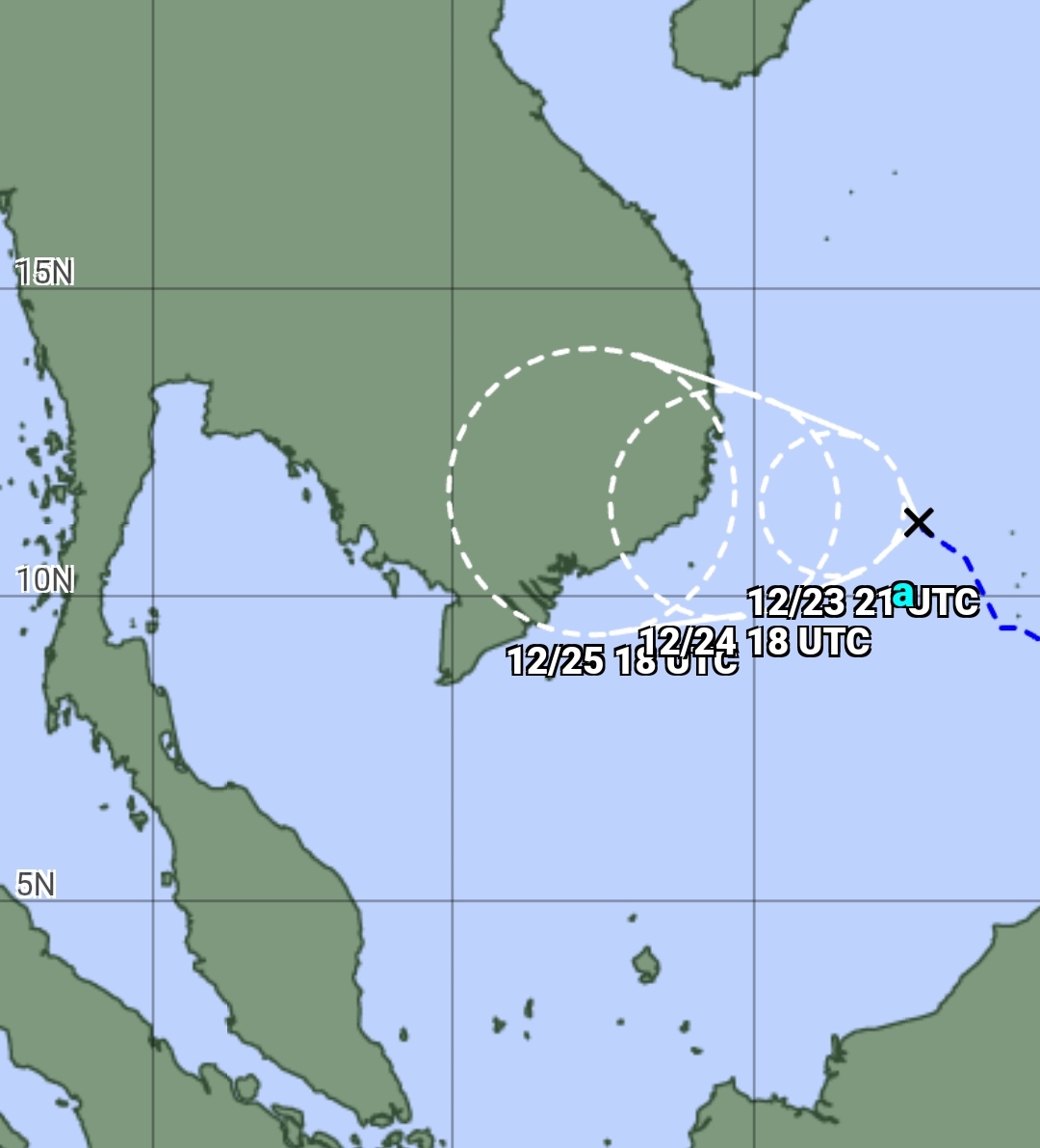เส้นทางพายุ ดีเปรสชั่นลำดับที่ 28 เวลา 23 ธันวาคม 2567 เวลา 5.00 น. 